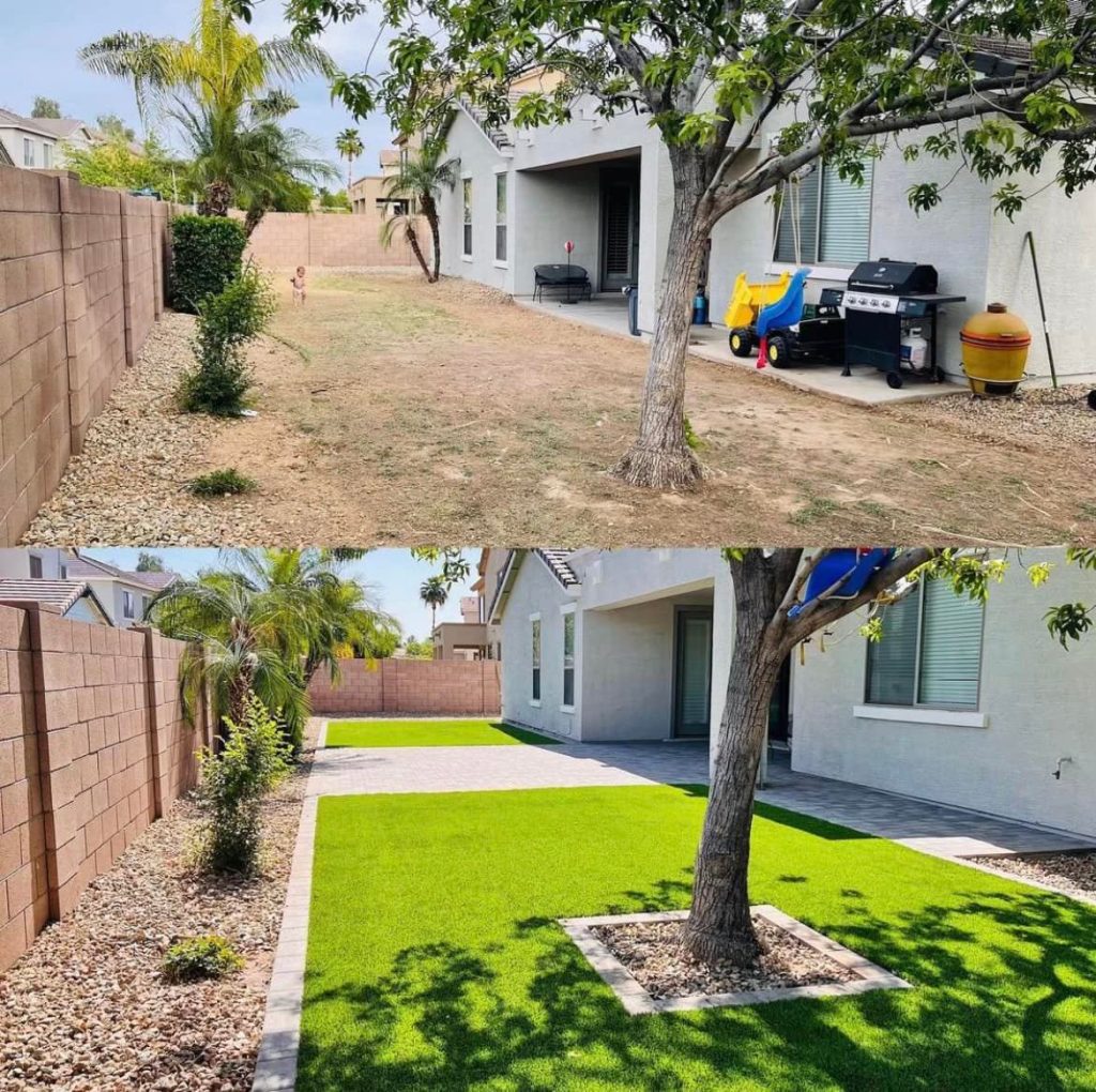 before and after of a backyard transformation in the east valley